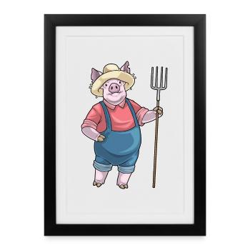 Ferme Pitchfork Éleveur de porcs - Affiche encadrée (27 × 37 cm) - noir - Devant
