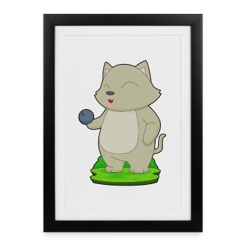Cat Bowling Boule de bowling - Affiche encadrée (27 × 37 cm) - noir - Devant