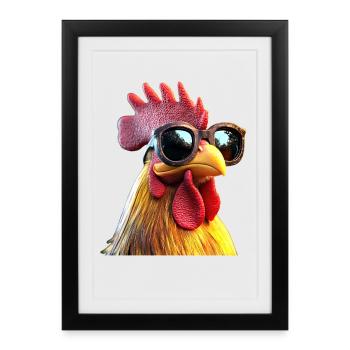 Coq Poulet Papa Poulailler Papa Poulet fermier Poulets - Affiche encadrée (27 × 37 cm) - noir - Devant
