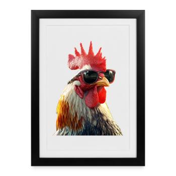 Coq Poulet Papa Poulailler Papa Poulet fermier Poulets - Affiche encadrée (27 × 37 cm) - noir - Devant