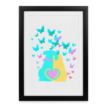Printemps Chien Chat Coeur - Affiche encadrée (27 × 37 cm) - noir - Devant