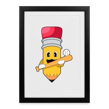 Crayon Baseball Batte de baseball - Affiche encadrée (27 × 37 cm) - noir - Devant
