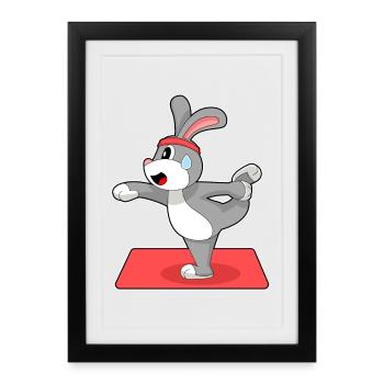 Lapin Yoga Fitness Gymnastique - Affiche encadrée (27 × 37 cm) - noir - Devant