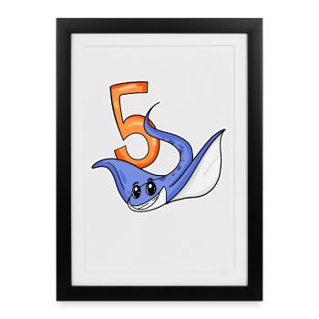 5th Birthday Motif Stingray - 5 years - Framed poster (27 × 37 cm) - black - Front