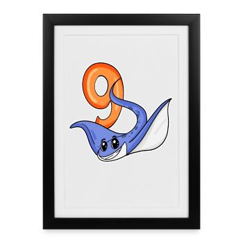 9th Birthday Motif Stingray - 9 Years - Framed poster (27 × 37 cm) - black - Front