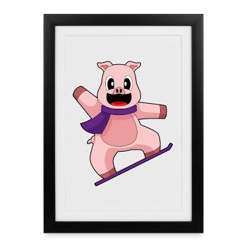 Pig Snowboarder Snowboard - Affiche encadrée (27 × 37 cm) - noir - Devant