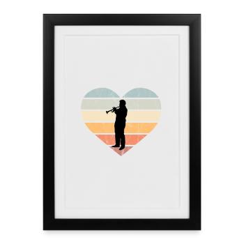 Trompette Silhouette Rétro Trompette Coeur Design - Affiche encadrée (27 × 37 cm) - noir - Devant