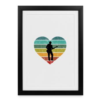 Guitare Retro Heart Design pour Guitaristes - Affiche encadrée (27 × 37 cm) - noir - Devant