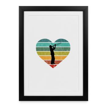 Tromboniste Silhouette Trombone Retro Coeur - Affiche encadrée (27 × 37 cm) - noir - Devant