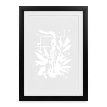 Saxophone Cartoon Look - Affiche encadrée (27 × 37 cm) - noir - Devant