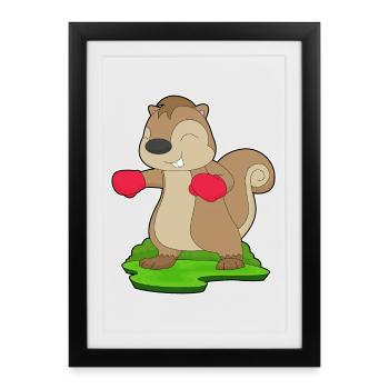 Squirrel Boxer Gants de boxe Boxe - Affiche encadrée (27 × 37 cm) - noir - Devant