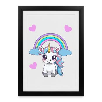 Licorne Licornes Enfant Enfants Bébé Tout-petit Coeur - Affiche encadrée (27 × 37 cm) - noir - Devant