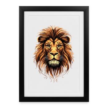Lion Grand Chat Crinière de Lion Les Lions Amour Lions Sauvages - Affiche encadrée (27 × 37 cm) - noir - Devant