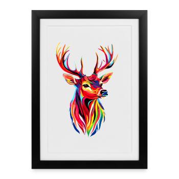Cerf, Bois, Chasse, Cerf, Renne, Cerf élaphe, Chasseur - Affiche encadrée (27 × 37 cm) - noir - Devant