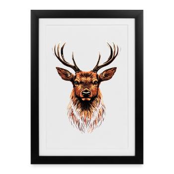 Cerf, Bois, Chasse, Cerf, Renne, Cerf élaphe, Chasseur - Affiche encadrée (27 × 37 cm) - noir - Devant