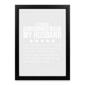 5 choses à savoir sur mon mari - Affiche encadrée (27 × 37 cm) - noir - Devant