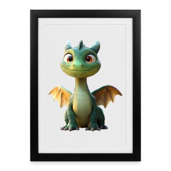 Dragon Little Green Baby Dragon Cute Dragon - Framed poster (27 × 37 cm) - black - Front
