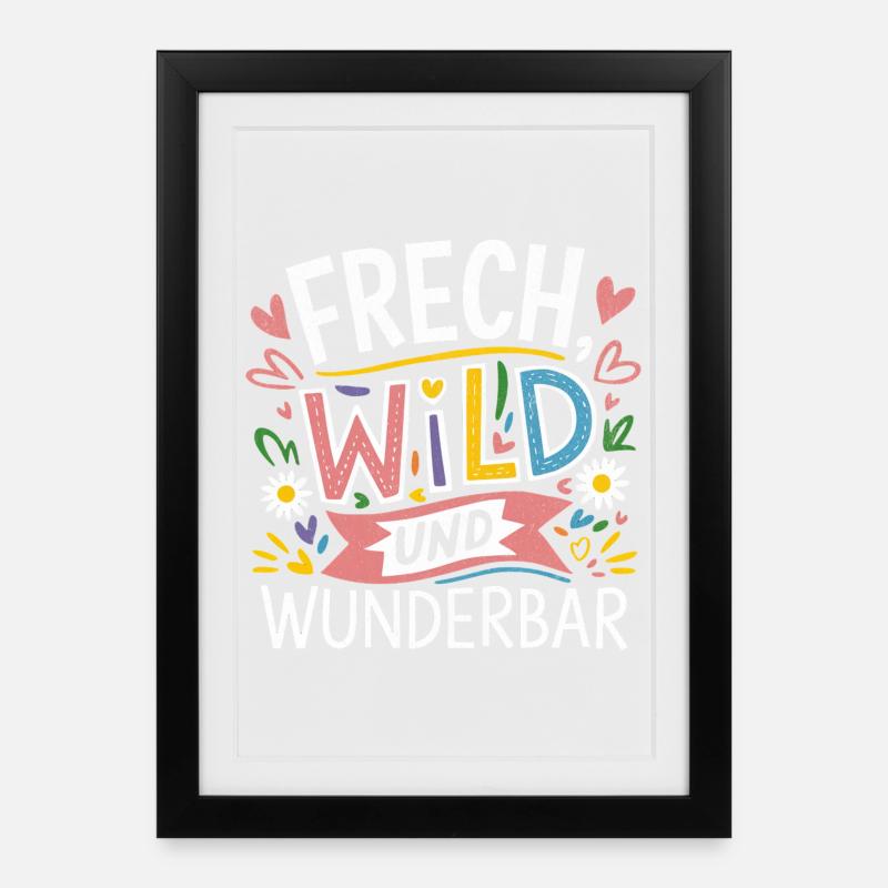 Frech Wild und Wunderbar – kunterbunte Motive - Gerahmtes Poster (27 × 37 cm) - Schwarz