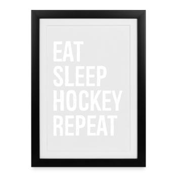Essen Schlaf Hockey Wiederholen - Gerahmtes Poster (27 × 37 cm) - Schwarz - Vorne