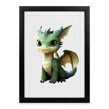 Dragon Little Green Baby Dragon Cute Dragon - Framed poster (27 × 37 cm) - black - Front