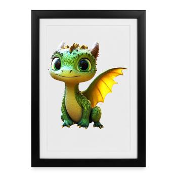 Dragon Little Green Baby Dragon Cute Dragon - Framed poster (27 × 37 cm) - black - Front