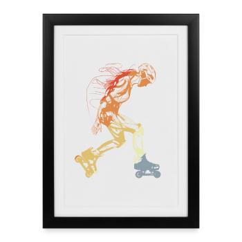 Patins à roulettes vintage Fille - Affiche encadrée (27 × 37 cm) - noir - Devant