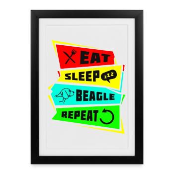 Eat Sleep Beagle Repeat - Affiche encadrée (27 × 37 cm) - noir - Devant