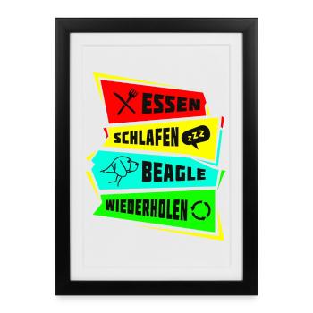 Eat Sleep Beagle Repeat - Affiche encadrée (27 × 37 cm) - noir - Devant
