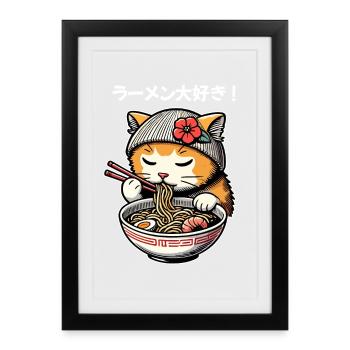 I Love Ramen - Funny Cat Design - Framed poster (27 × 37 cm) - black - Front