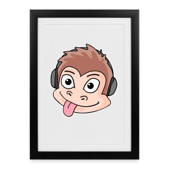 tête de singe animal casque musique - Affiche encadrée (27 × 37 cm) - noir - Devant