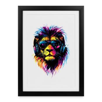 Lion Grand Chat Crinière de Lion Les Lions Amour Lions Sauvages - Affiche encadrée (27 × 37 cm) - noir - Devant