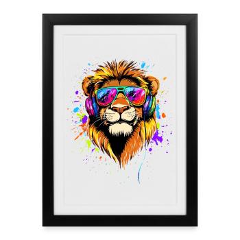 Lion Grand Chat Crinière de Lion Les Lions Amour Lions Sauvages - Affiche encadrée (27 × 37 cm) - noir - Devant