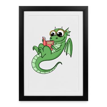 Dragon Books Lecture de livres - Affiche encadrée (27 × 37 cm) - noir - Devant