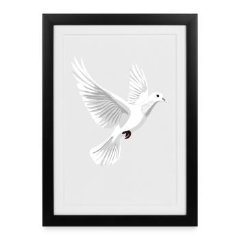Colombe Blanche Paix Paix Bois Colombe Colombes Blanches - Affiche encadrée (27 × 37 cm) - noir - Devant