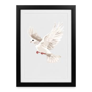 Colombe Blanche Paix Paix Bois Colombe Colombes Blanches - Affiche encadrée (27 × 37 cm) - noir - Devant
