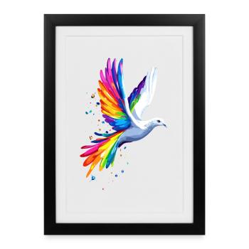 Colombe Blanche Paix Paix Bois Colombe Colombes Blanches - Affiche encadrée (27 × 37 cm) - noir - Devant