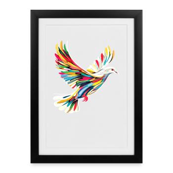 Colombe Blanche Paix Paix Bois Colombe Colombes Blanches - Affiche encadrée (27 × 37 cm) - noir - Devant