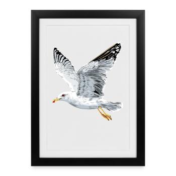 Möwe Strand Meer Nordsee Ostsee Silbermöwe Möwen - Gerahmtes Poster (27 × 37 cm) - Schwarz - Vorne