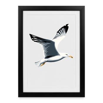 Möwe Strand Meer Nordsee Ostsee Silbermöwe Möwen - Gerahmtes Poster (27 × 37 cm) - Schwarz - Vorne
