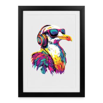 Mouette, Plage, Mer, Mer du Nord, Mer Baltique, Goéland argenté, Mouettes - Affiche encadrée (27 × 37 cm) - noir - Devant