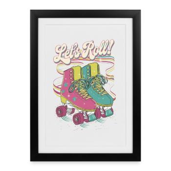 Let's Roll Buntes Retro-Rollschuh-Design - Gerahmtes Poster (27 × 37 cm) - Schwarz - Vorne