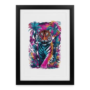 Psychedelic Tiger in Vibrant Jungle Design - Framed poster (27 × 37 cm) - black - Front