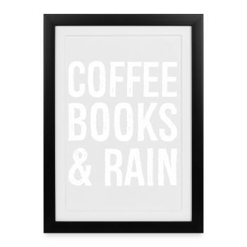 coffee books rain - Framed poster (27 × 37 cm) - black - Front