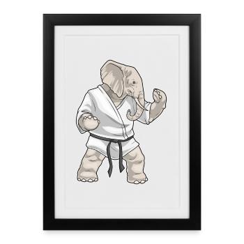 Elefant Karate Kampfsport - Gerahmtes Poster (27 × 37 cm) - Schwarz - Vorne