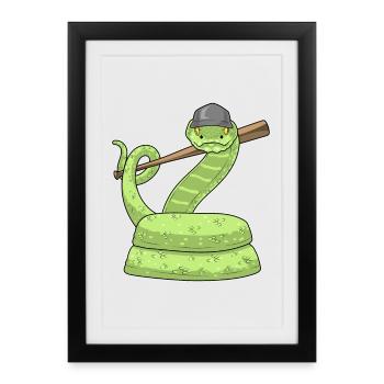 Snake Baseball Batte de baseball - Affiche encadrée (27 × 37 cm) - noir - Devant