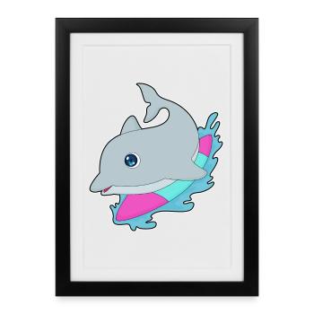 Été de surf sur planche de surf Dolphin - Affiche encadrée (27 × 37 cm) - noir - Devant