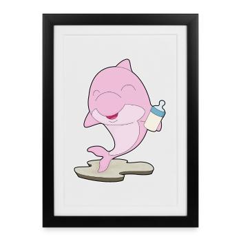 Dauphin Biberon Lait - Affiche encadrée (27 × 37 cm) - noir - Devant