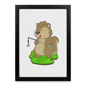 Pêche à la canne à pêche Squirrel Angler - Affiche encadrée (27 × 37 cm) - noir - Devant