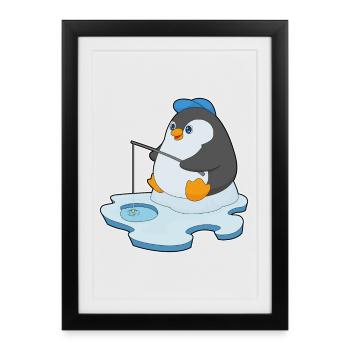 Penguin Angler Fishing Rod Fishing Rod - Framed poster (27 × 37 cm) - black - Front