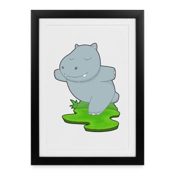 Hippopotame Yoga Fitness Gymnastique - Affiche encadrée (27 × 37 cm) - noir - Devant